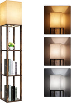 RUNTOP Floor Lamp with Shelves, Modern Shelf Lamp for Display Storage, 3 Color Temperature Wood Narrow Standing Corner Lamp with 8W Bulb for Living Room Decor, Bedroom, Office, Home Decor(Brown)