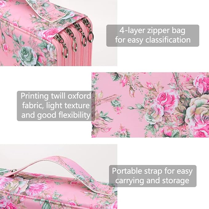 Vomgomfom Colored Pencil Case - 200 Slot Pencil Holder with Zipper Closure, Twill Fabric Large Capacity Pencil Case for Watercolor Pens or Markers, Artist Organizer (Pink Rose)