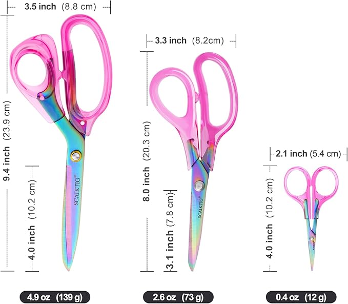 SCAIKTIG Acrylic Scissors Set, Office Scissors for Desk Heavy Duty, Pink Clear Comfort-Grip Handles and Titanium Coated Blades, Sharp Scissors all Purpose for Sewing, Art, Craft, School, Home Supplies