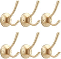 TOFIIGREM Gold Wall Hooks, 6 Pack Coat Robe Hook Heavy Duty Metal Double Bath Hook Wall Mounted, Hand Towel Hooks for Cubicle Bathroom Kitchen Closet Garage