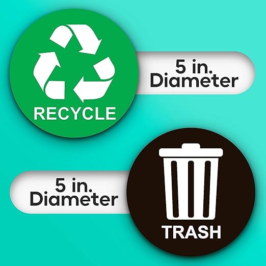 Recycle Sticker for Trash Bins - Perfect Recycling Stickers for Trash Can - 4 Pack - 5" by 5" Decal Logo - Ideal Label Sign for Home or Office Refuse Bin - Suitable for Indoor/Outdoor use