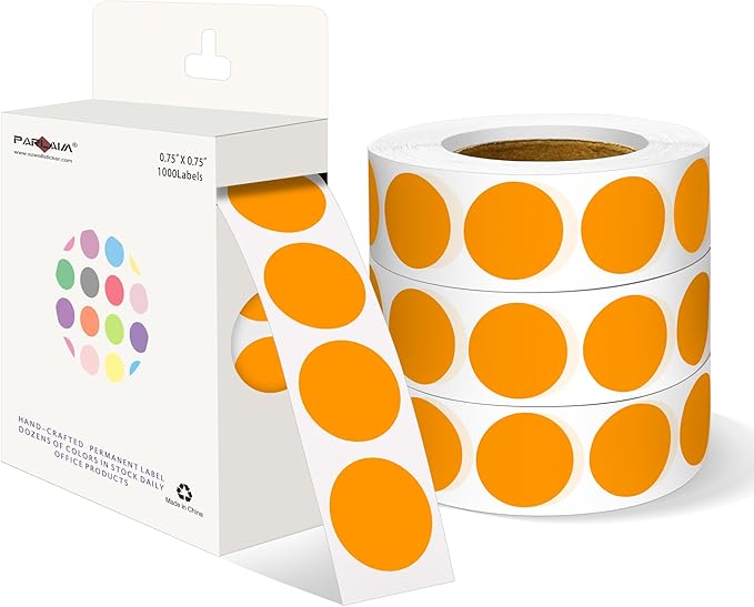 PARLAIM 3/4 Inch Roll Color Coding Labels,4000 per/4 Rolls Round Adhesive Color Coding Circle Dot Stickers for Office Home(Orange)