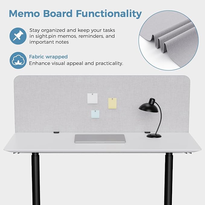 MORDEER 47.2" Privacy Desk Divider Panel, Acoustic Divider Panels for Office, Clamp-on Cubicle Office Room Dividers, Easy Assemble, Light Grey