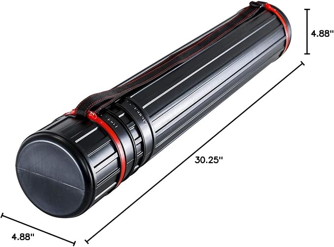 U.S. Art Supply Large Poster Tube - Telescoping Adjustable 30-1/4" to 47-3/4" - Durable 4-7/8" Diameter Storage Tube - Art Poster Carrier Holder & Blueprint Storage Drafting Tube Travel & Protection