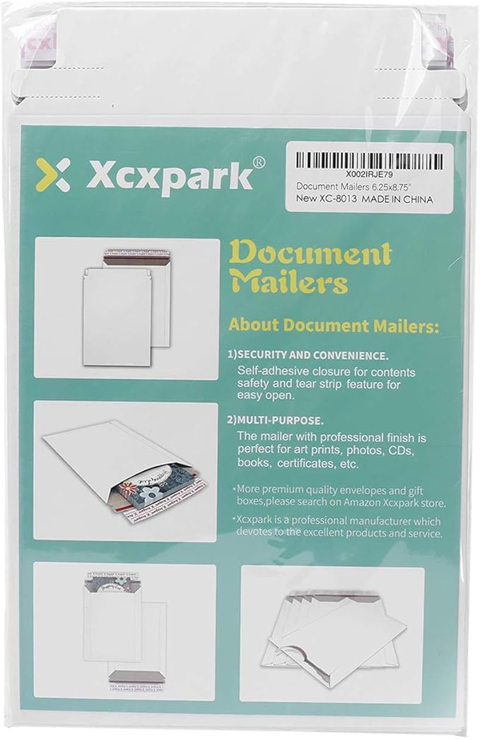 Xxcxpark 25 Pack Rigid Mailers 6.25 x 8.25 inches, Self Seal Photo Document Mailers Premium Cardboard Keep Flat Envelopes for Photos, Pictures, Papers, Files, CD