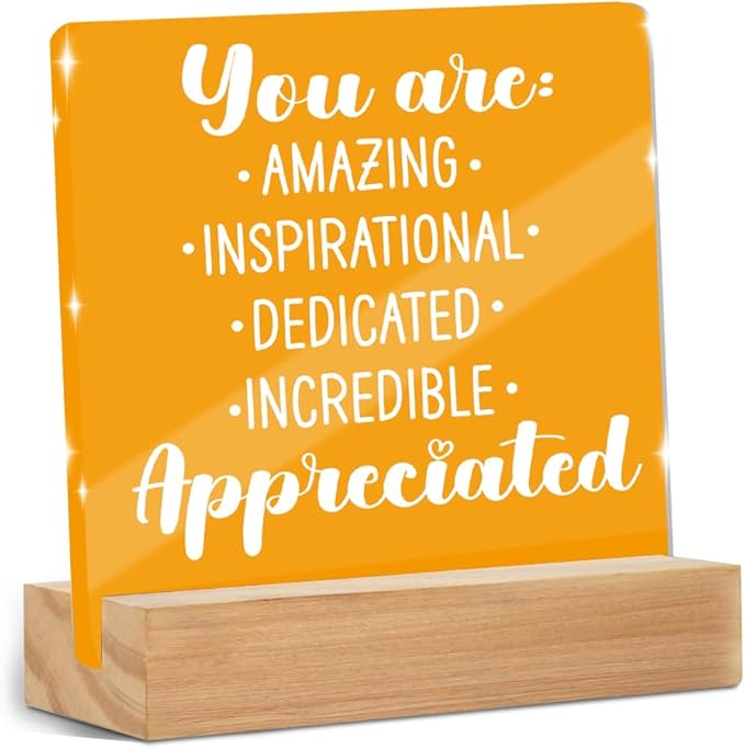 Motivational Gifts for Women, Inspirational Quotes Office Desk Decor Acrylic Sign 4x4 Inch, Appreciation Mental Heath Gifts for Coworker Best Friend, Desk Decorations for Women Office Room