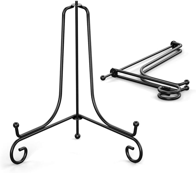 TR-LIFE Plate Stands for Display - 8 Inch Plate Holder Display Stand + Metal Easel Stand for Picture Frame, Decorative Plates, Book, Photo, Collectibles (2 Pack)
