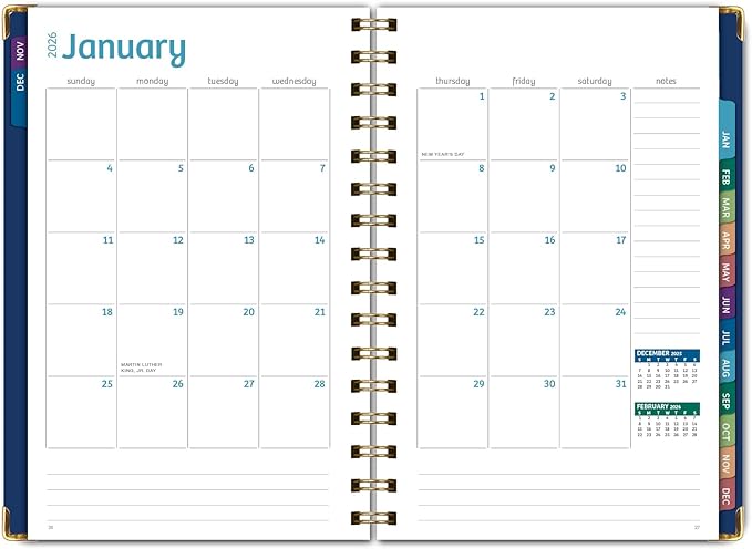HARDCOVER 2026 Planner, 5.5"x8": 14 Months (November 2025 - December 2026), Daily Weekly Monthly Planner, Yearly Agenda, Bookmark, Pocket Folder and Sticky Note Set (Dragonflies)