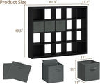 Sturdy Wooden Bookshelf - 20-Cube Storage Organizer with Bins & Multifunctional Cubicle Rack for Living Room, Bedroom or Office - Black