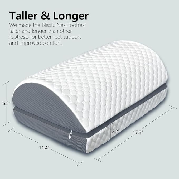 BlissfulNest Foot Rest Pillow for Under Desk at Work Office Footrest High Density Memory Foam Cooling Fabric Height Adjustable Foot Elevation Firm Feet Rest