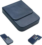MIVLXLX Leather 6 Fountain Pen/Pencil Tray Case, Handmade, Magnetic Closure with Drawer Design, Gift Choice for Man/Woman/Office, 6 Slots（blue）