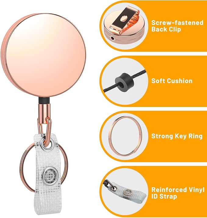Selizo Metal Badge Reels - 3 Pcs Retractable Badge Holder with Belt Clip Key Ring for ID, Key, Name Card Holder