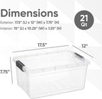 Superio Clear Storage Boxes with Lids, 21 Quart Plastic Container Bins for Organizing, Stackable Crates, BPA Free, Non Toxic, Odor Free, Organizers for Home, Office and Dorm, 4 Pack