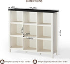Joaxswe 9 Cube Bookcase, Farmhouse 47 Inch Wide White Bookshelf, Wooden 3 Tier Display Large Open Book Shelf, Vintage Horizontal Book Case for Home Office, Cubby Storage Cabinet for Living Room
