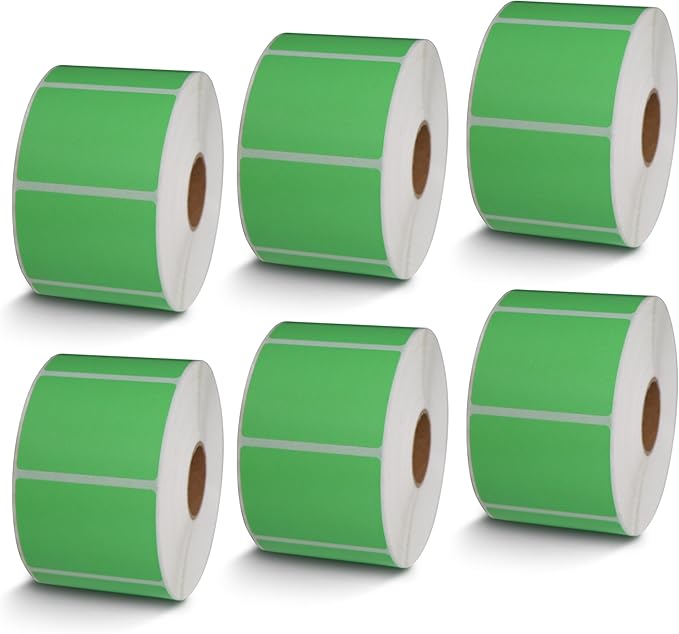 BETCKEY - 2" x 1.5" UPC Barcode & Address Labels Compatible with Zebra & Rollo Label Printer,Premium Adhesive & Perforated[Green, 6 Rolls, 6000 Labels]