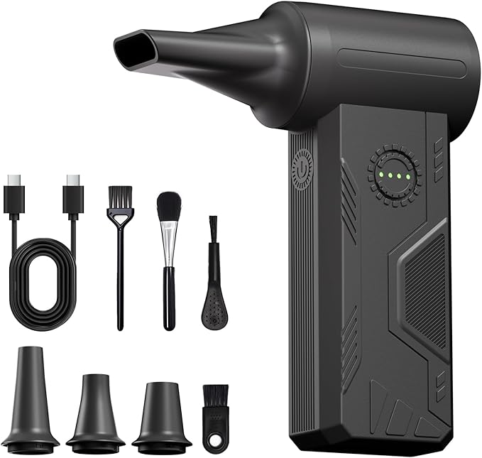 Compressed Air Duster- 130000 RPM Brushless Motor,15W Fast Charge,4-Speed Adjustable Electric Air Duster, Rechargeable Mini Duster Blower for PC,Keyboard,Car,Outdoors,Home and Snow Clearing,(Black-01)