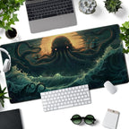 Octopus Anime Desk Pad Ocean Large Mouse Pad Gaming, Extended Kanagawa Desk Mat Pad XL Mousepad 31.5" X 15.7 ", with Anti-Slip Desk Keyboard Stitched Edges Long Computer Keyboard Mat