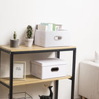 PRANDOM Collapsible Storage Box with Lid [1-Pack] Leather Fabric Foldable Storage Bin Organizer Container Basket Cube with Cover for Home Bedroom Closet Office Nursery White (13.6x9.6x6.9)
