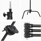 Soonpho 2 Pack 100% Heavy-Duty Steel C-Stand, Pro Photography Light Stand with 3.5'/108cm Extension Arm, Grip Head, Turtle Base for Studio Monolight, Softbox, Reflector, Max Height 10'/305cm – Black
