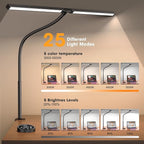 Pzloz Led Desk Lamp for Office Home - Eye Caring Architect lamp with Clamp,Dual Screen Computer Monitor Work Smart Light: 24W 5 Color Flexible Adjustable Lighting Table Lamp for Study Drafting