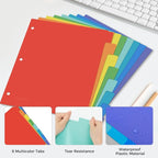 SUNEE 8 Tab Binder Dividers,Plastic Dividers for 3 Ring Binder,3 Ring Binder Dividers with Tabs for School Office Home Supplies,Bright Color, 1 Set