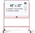 TSJ OFFICE Large Rolling Whiteboard - Dry Erase Magnetic 48 x 32 Inches White Board Height Adjust Double Sides Mobile Portable Easel on Wheels, Dry Erase Board with Stand for Office, Home & Classroom