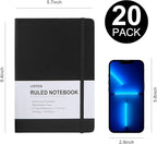 LYDTICK 20 Pack Journals for Writing College Ruled Notebooks Journal in Bulk, Hardcover Notebooks (200Pages) for Note Talking, Lined Bullet Journals for Home School Office, 5.7"x8.4", Black