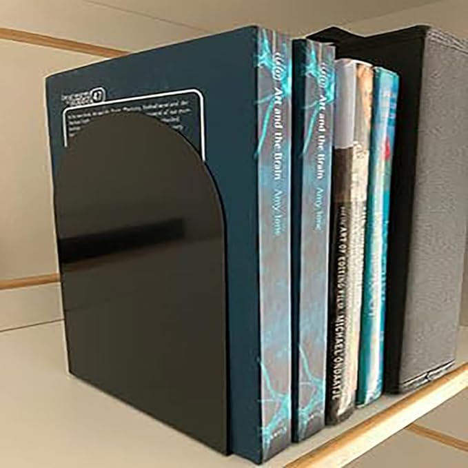 Lulonpon 2 Pieces Book Ends, Bookends, Books Stand, Metal Bookend for Shelves, Black Book Ends for School, Library, Desktop Organizer