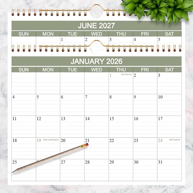 2026 Calendar- Wall Calendar 2026-2027 Runs from January 2026 to June 2027-18 Months Calendar with Thick Paper for Home or Office, 8.5 x 11 Inches, Green