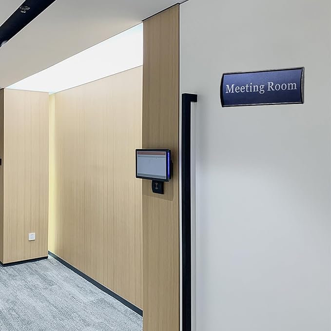 SINKAA 5Pcs Office Name Plates Holder for Doors, 3” X 8” Curved Wall Mount Door Sign Holder, Black Aluminum Sign Holder for Office Wall with Plastic Film and Adhesive Tape