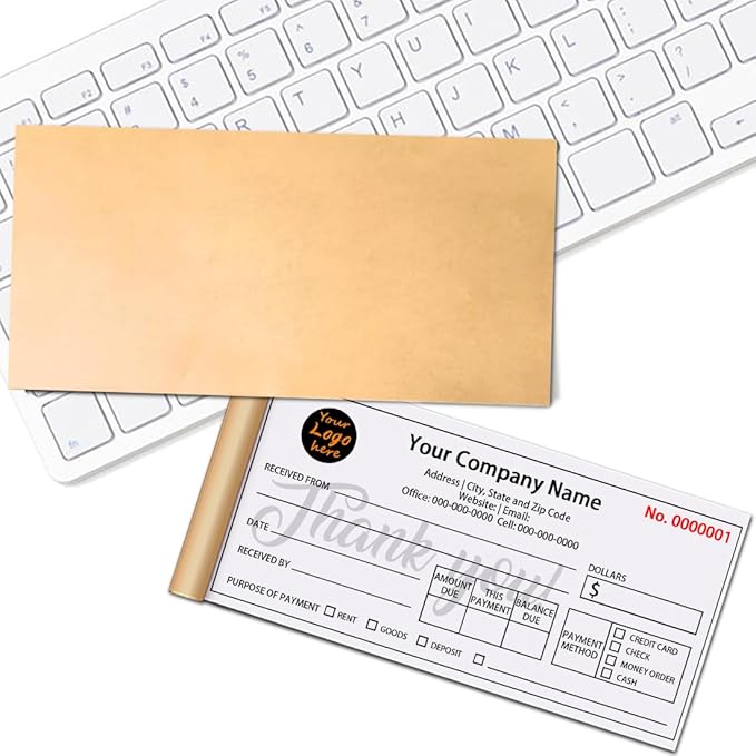 Personalized Invoice Book Custom 2 Part/3 Part Receipt Book Quote Estimate Order Forms Carbonless Form with Your Company Name Logo Address,2-10 Books (Style 1)