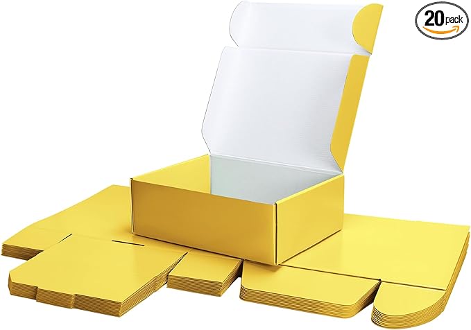 PHAREGE 12x9x4 inch Gift Shipping Boxes Bulk 20 Pack Yellow, Tab Lock Tuck Top Mailing Boxes for Packaging Small Business, Medium Cardboard Mailer Boxes for Wrapping Present
