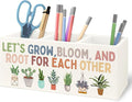 URLLUAE Boho Plant Classroom Wooden Pen Pencil Holder for Office Desk Accessories, Back to School Supplies for Students College Boys Girls Teachers First Day of School, Let's Root for Each Other