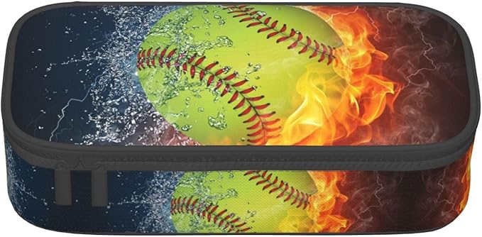 Softball Ball Pencil Case Big Capacity Storage Pencil Pouch Stationery Bags With Zipper Portable Pen Holder Box Organizer For Boys Girls Teens Student College School Office Supplies