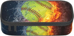 Softball Ball Pencil Case Big Capacity Storage Pencil Pouch Stationery Bags With Zipper Portable Pen Holder Box Organizer For Boys Girls Teens Student College School Office Supplies