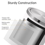 Mbillion Small Trash Can with Swing Lid 2.4 Gallons/9 Liter, Mini Trash Can with lid, Stainless Steel Cylindrical Garbage Can for Home and Office Bathroom Bedroom, for Ground and Desktop White