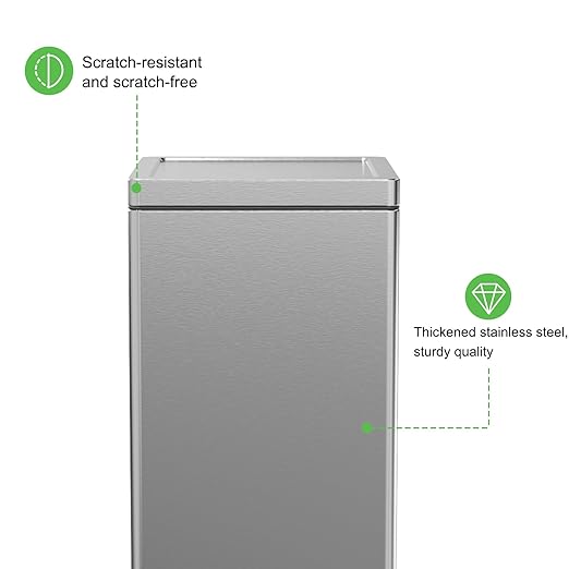 SIMPLYKLEEN Trash Can with Lid - 30 Liter/8 Gallon Square Stainless Steel Trash Can with Odor Protection Kitchen Garbage Cans with Soft-Close Foot Pedal Step Bin for Bathroom Home Office Silver