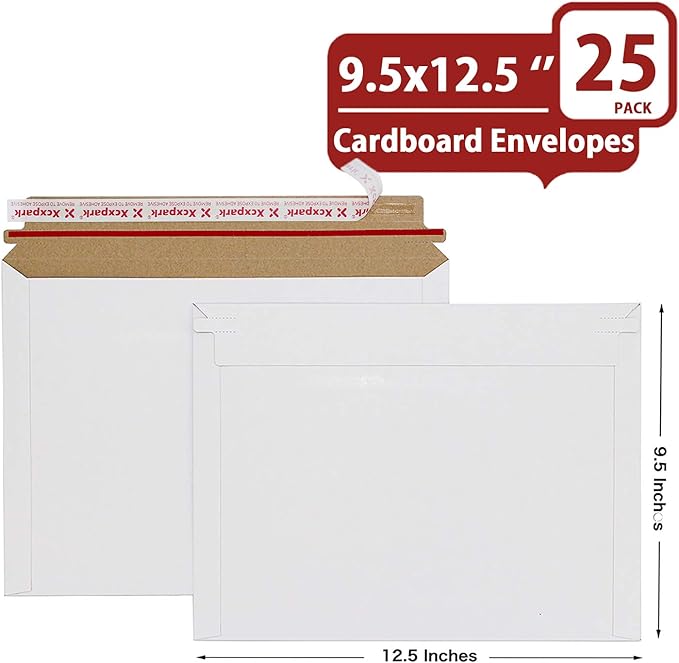 Xxcxpark 25 Pack Rigid Mailers, 9.5x12.5 inches Self Seal Photo Document Mailers Premium Cardboard Keep Flat Envelopes for Photos Pictures Papers Files CD