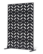 VEVOR Metal Privacy Screen, 47" W x 72" H, Outdoor Privacy Screens 5-Panel, Freestanding Outdoor Divider with Stand, Decorative Garden Steel Privacy Fence for Balcony Patio Indoor Room Black