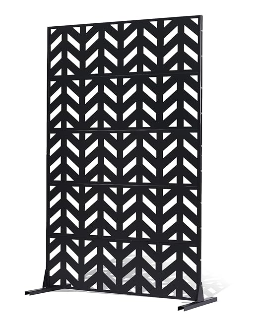 VEVOR Metal Privacy Screen, 47" W x 72" H, Outdoor Privacy Screens 5-Panel, Freestanding Outdoor Divider with Stand, Decorative Garden Steel Privacy Fence for Balcony Patio Indoor Room Black