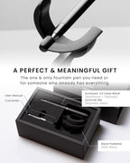 novium Hoverpen Future - Luxury Fountain Pen, Schmidt Nib (Fine), Converter, Extra Refill, Futuristic Aesthetic, Aerospace Metal, Best Pen Gift Set for Men & Women (Deep Black)
