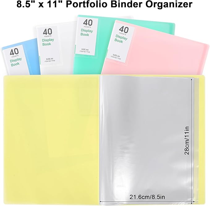 Phyxin Portfolio Binder, 80-Pocket Portfolio Folder 8.5" x 11", Displaying 160 Page Binder with Plastic Sleeves, Plastic Folders for Women & Men, Students, Teachers, Yellow