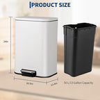 Takywep 13.2 Gallon Brushed Stainless Steel Trash Can with Soft-Close Lid, 3.2/5.3/8/13.2 Gallon Smudge-Resistant Compact Garbage Bin for Kitchen, Bathroom, Office - Black & White