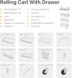 Sorgion 4 Tier Rolling Cart Organizer,Art Craft Diaper Bedside Snack Laundry Room Bathroom Organizer Narrow Thin Slim Rolling Trolley Utility Cart with Wheels for Kitchen,Office(White)