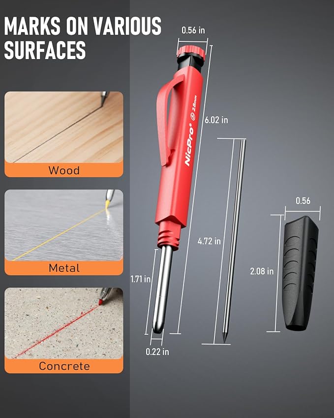 Nicpro 5 Pack Mechanical Carpenter Pencil Set with Sharpener & Finger Grip, Mechanical Woodworking Pencils with 41 Refills, Deep Hole Marker Heavy Duty Construction Pencils for Architect- With Case