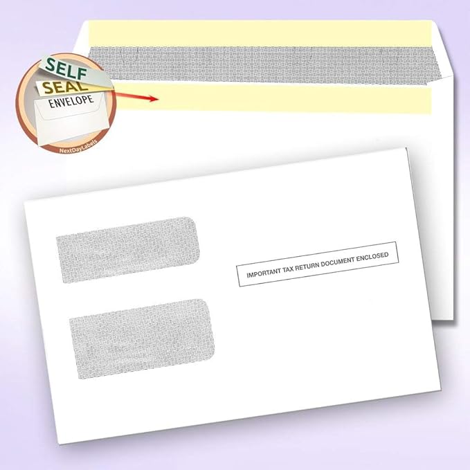 NextDayLabels - Self Seal Envelopes for 1099 Tax Forms (Pack od 500)