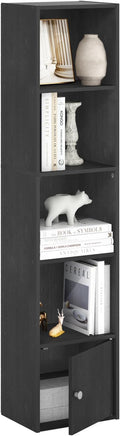 Furinno LUDER Book Shelf, 5-Tier Modern Bookshelf, Bookcase with 1 Door Storage Cabinet, 9.3 x 12 x 52, for Living Room, Bedroom, Home Office, Blackwood