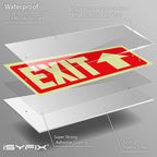 iSYFIX Exit Signs with Directional Up Arrow - 2 Pack 12x4 Inch Glow in the Dark for Business, School, Office, Warehouse - Durable 40 Mil Polystyrene, UV Laminated, Waterproof, Scratch & Fade Resistant