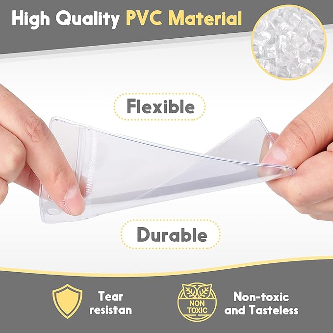 Marspark 200 Pieces Clear Plastic Horizontal Name Badge ID Card Holders with Waterproof Type Resealable Zip, 3.54 x 2.36 in, Transparent PVC Sleeve for Office Back to School Supplies