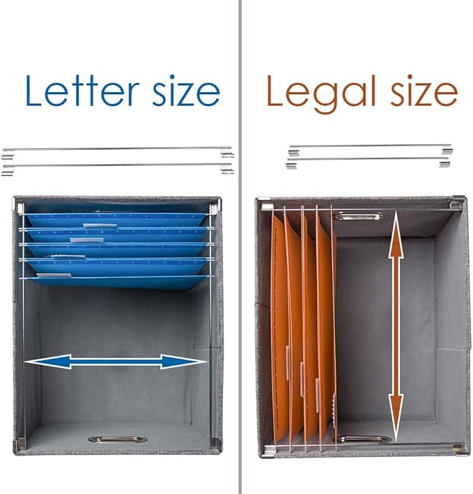PRANDOM File Organizer Box - Set of 4 Collapsible Decorative Linen Filing Storage Hanging File Folders with Lids Office Cabinet Letter/Legal Size Grey 17.1x14x11.1 inch